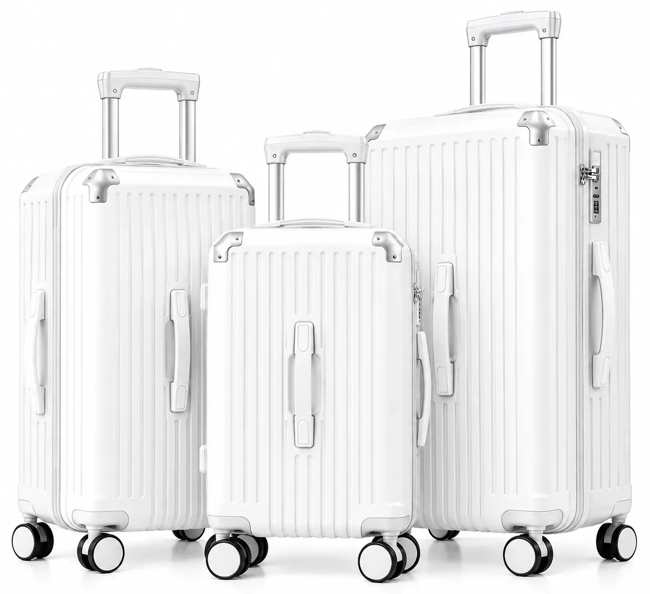 3-Piece Hardshell Luggage Set, 20/24/28-Inch Spinner Suitcases with 3:7 Ratio, TSA Lock, USB Port, Cup Holder, Phone Stand, ABS+PC Shell, Lightweight Carry-On & Checked Travel Luggage, 3-Piece Checked Luggage