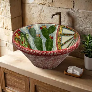 Caltagirone Ceramic Sink Diameter 37 cm for indoor/outdoor use V.4