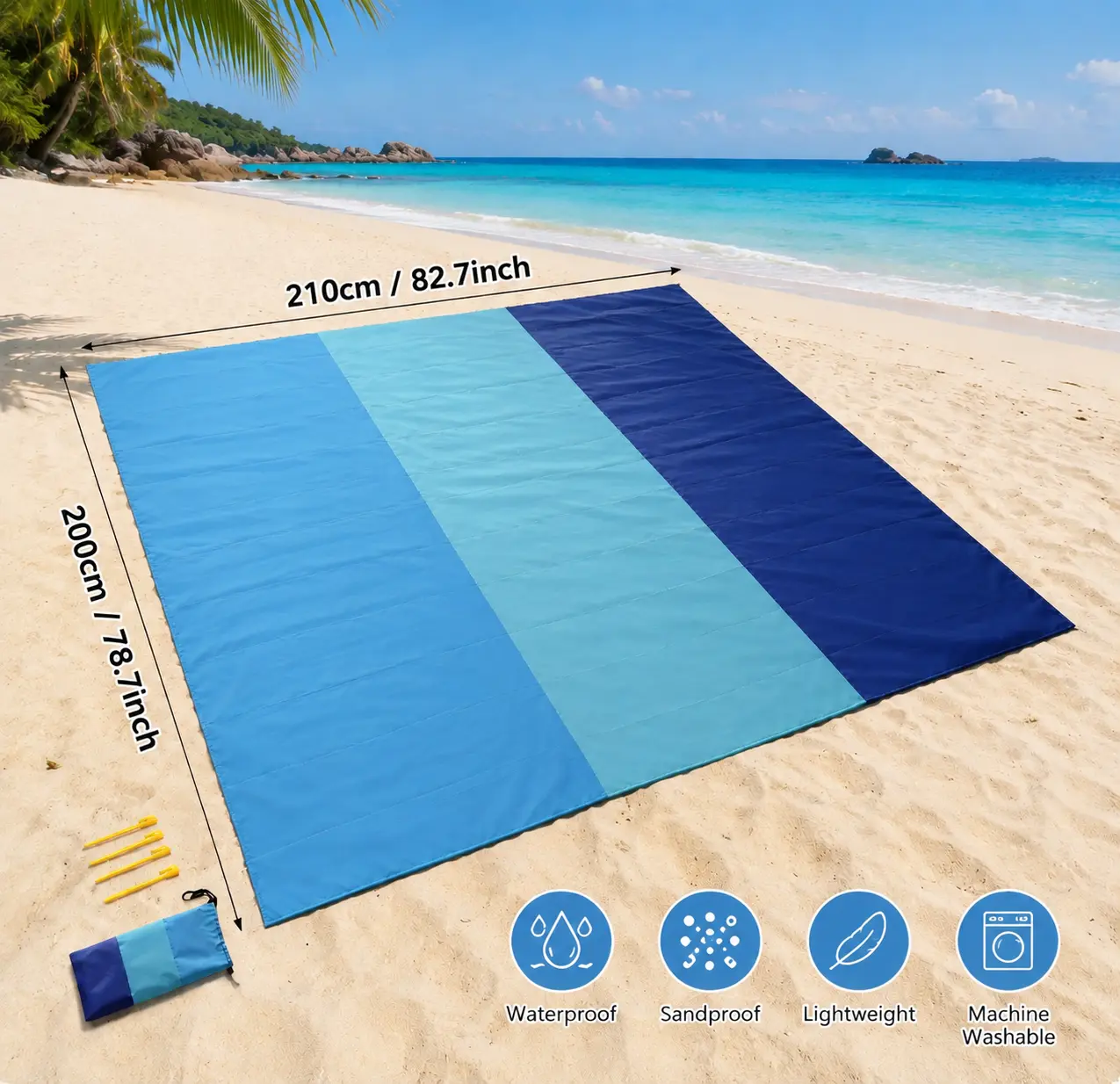 Oversized Beach Blanket for 4-7 People, Sandproof Lightweight Beach Mat, Foldable Picnic Blanket, Portable Outdoor Ground Mat for Beach, Camping, Hiking & Travel