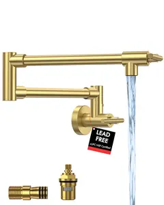 Pot Filler, Pot Filler Faucet Wall Mount, Metal Folding Stretchable with Double Joint Swing Arm Single Hole Two Handles Kitchen Restaurant Durable Steel