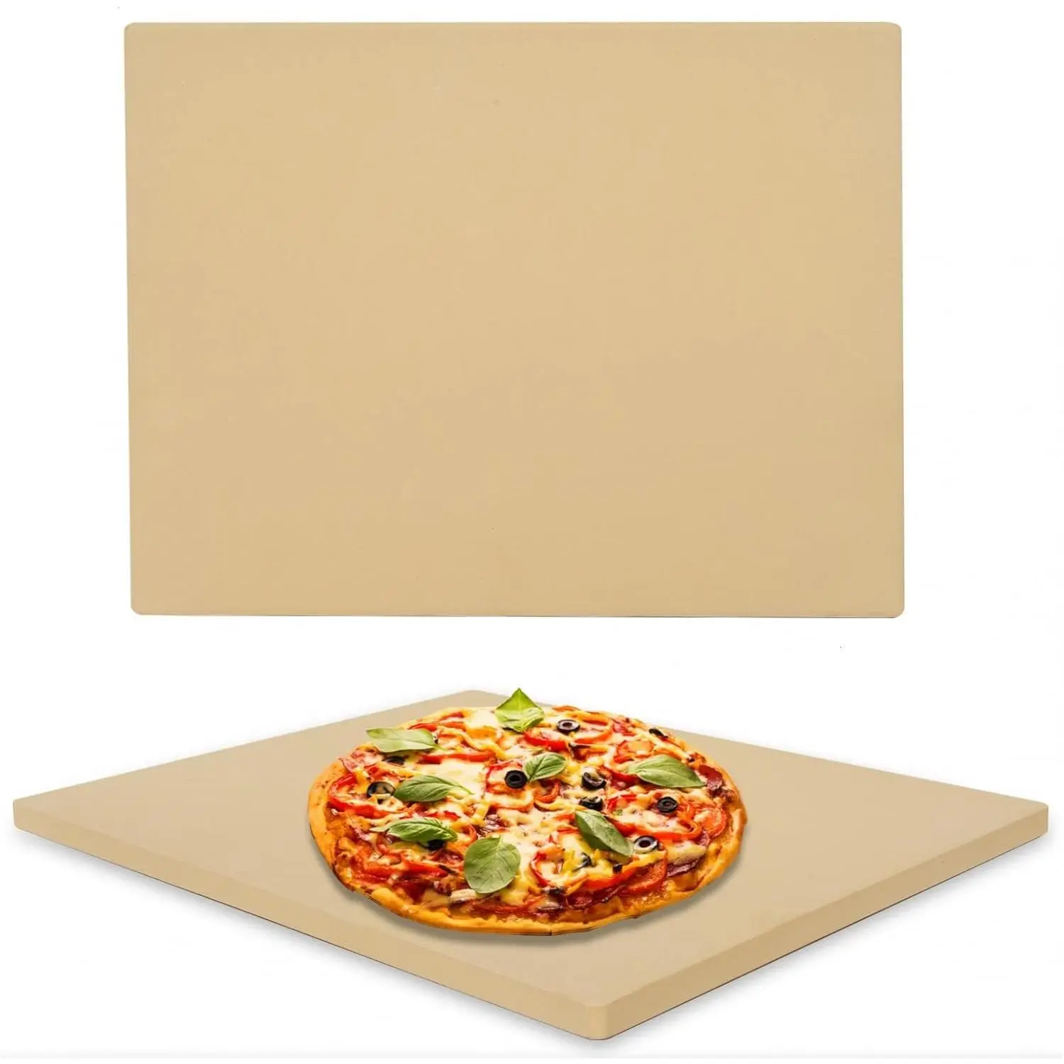 Pizza Stone for Oven and Grill Heavy Duty Ceramic Baking Stone - Heat and Impact Resistant, Perfect for Baking Pizza, Bread, Cookies, Rectangular Cooking Stone 15x12inch Comes with Free Scraper