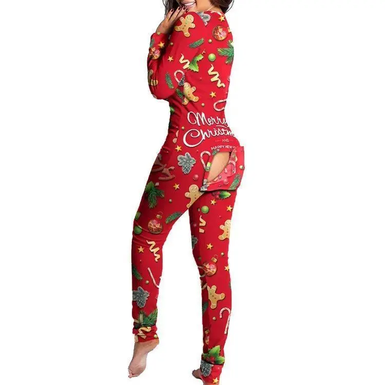 Sexy Pyjama Women's Jumpsuit Suit Button-down Front Back Butt Bum open Ass Flap Jumpsuit Loungewear Christmas Print Buttoned Sexy Pyjama Women's Jumpsuit Suit Button-down Front Back Butt Bum open Ass Flap Jumpsuit Loungewear Christmas Print Buttoned