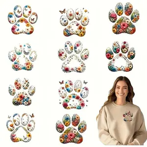 Floral Print DIY Handcraft Iron-on DTF Transfers, Washable Heat Transfer Stickers for T-shirts, Jeans, Backpacks, Fabric Decoration Supplies