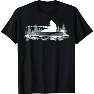 Casual Round Neck Shortsleeve Fashion Cotton Graphic Tees Streetwear Big Foot Fishing, Cool Fishing Fisherman Bigfoot T-Shirt
