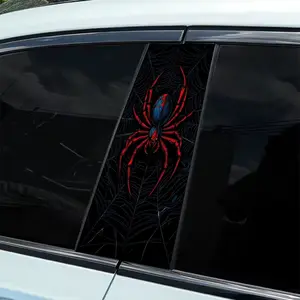Red and blue light effect spider web sticker 2-piece B-pillar waterproof, scratch-resistant, suitable for all models - cars, Sedan, SUV, MPV Decal for cars