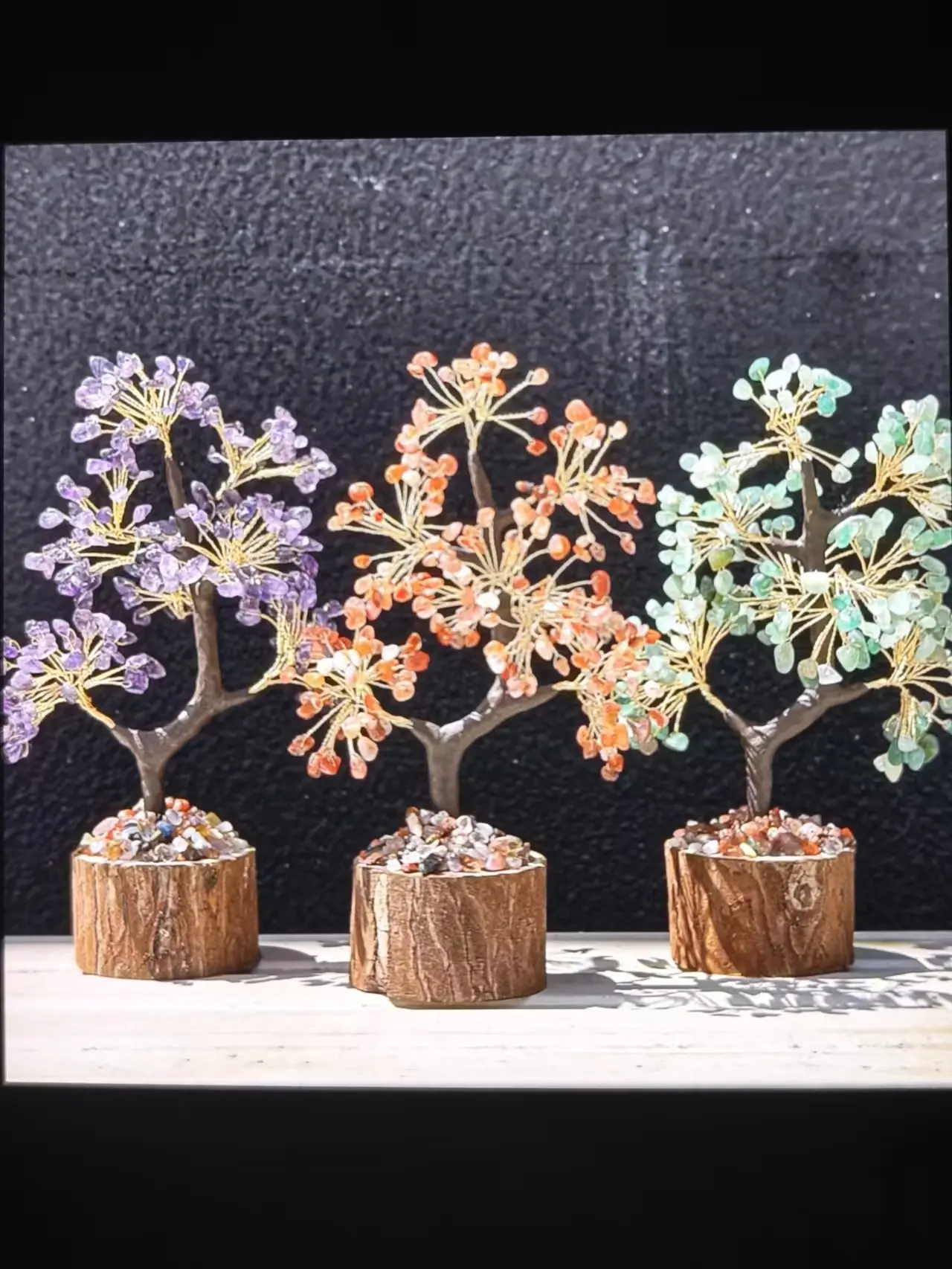 Natural Crystal Money Tree with Wooden Base, Chakra Healing Home Decoration, Lucky Jewelry Accessory Derivative Gift