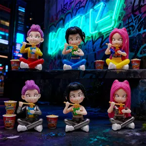 K-POP Witch Hunt Girl Group Collectible PVC Figures, Lumi Mira Zoe Noodle-Eating Sitting Figurines, Decorative Toy Statues
