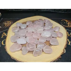 5Pcs Natural Pink Rose Quartz Crystal Heart Carved Palm Stone