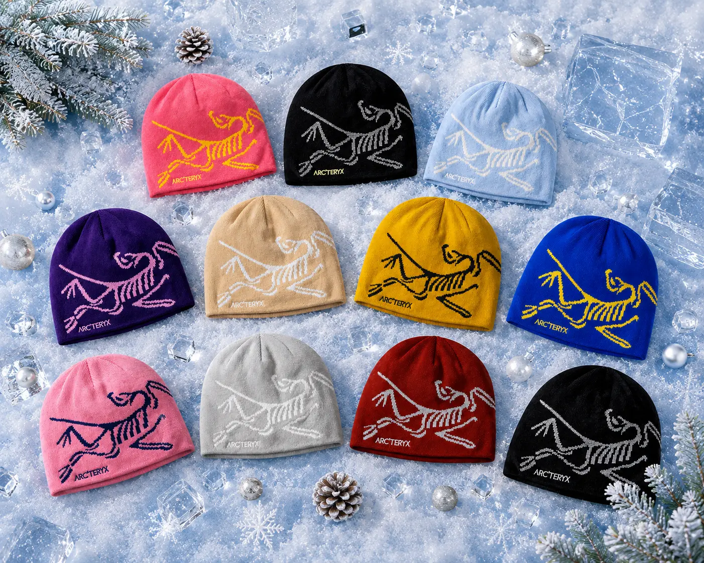 Arc’teryx Bird Head Beanie Collection, Warm Knit Skull Caps with Large Logo Pattern, Unisex Winter Hats for Outdoor, Skiing and Everyday Wear