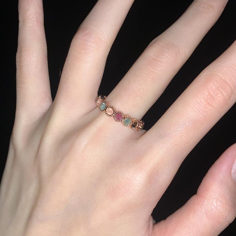 Tourmaline rainbow ring female special-interest design open adjustable ring sweet cool hot girl style ornament high-grade ring