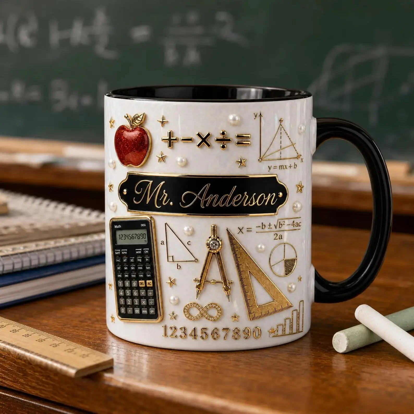 Custom Teacher Name Faux 3D Print Coffee Mug, Personalized Math Teacher Mug, Thank You Gift for Teacher, Teacher Appreciation Gift DriftHook
