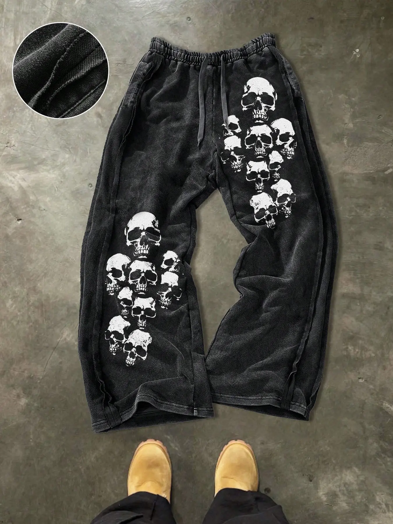 Men's Casual Cotton Sweatpants, Skull Print, Street Style, Drawstring Waist, Ankle Length, All Seasons, Perfect for Outdoor & Parties