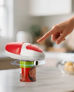 Auto Electric Can Opener: Open Your Cans with A Simple Press of Button - Automatic, Hands Free, Smooth Edge, Battery Operated, YES YOU CAN (Red)
