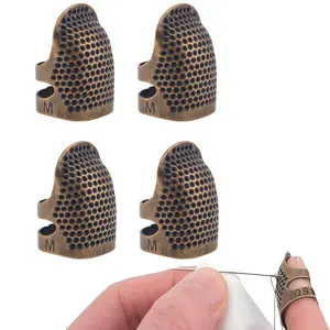 LMMAKE 4Pcs Metal Copper Sewing Thimble Adjustable Finger Protector for Hand Sewing Needlework & Needlepoint Durable Reusable Fingertip Thimble Craft Accessories