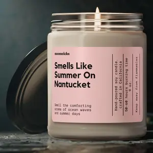Smells Like Summer On Nantucket Soy Wax Candle 50-60 Hours Burn Time Eco-Friendly Vegan Formula Reusable Glass Jar