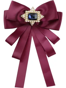 INSPIRE CHIC Women's Big Bow Tie Vintage Rhinestone Ribbon Solid Color Bow Brooch