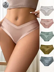5 Pcs Women Underpants Low-waist AdvancedLight Seamless Floral Lace Trim Silky StretchablePanties Women Honeymoon Wedding NightThong Womenswear Comfort