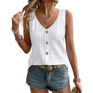 Women's Vest Loose Casual Summer Top Hollow V-Neck Basic Sleeveless Shirt Fashionable Style 2026