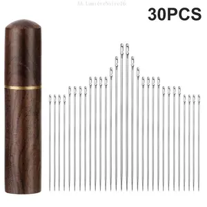 30 Pcs Hand Sewing Big Eye Needles Sharp Needle with Solid Wood Needle CaseLumièreNoire16