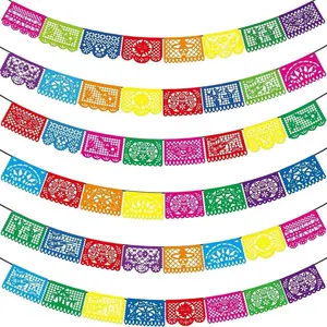 6PCS Mexican Party Banners, Cinco De Mayo Decoration Fiesta Party Decoration, Mexican Themed Party Decor 5 De Mayo Banner Plastic Papel Picado, Mexico Birthday Party Supplies -12 Patterns/90FT