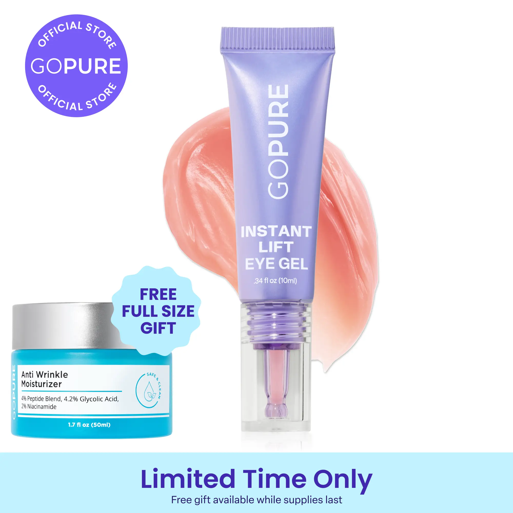 NEW! GOPURE Instant Lift Eye Gel - For the look of Puffiness & Bags, Wrinkles, Fine Lines and Dark Circles, Anti Aging Skin Care for Men & Women with Collagen Targeting Biotech Under Eye Brightener