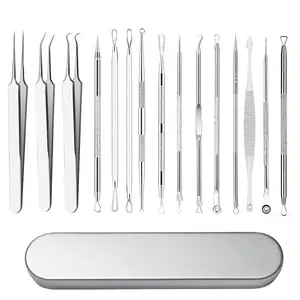Blackhead Remover Tools, 15 PCS Pimple Popper Tool Kit, Acne Blackhead Tools for Blemish, 410 Premium Professional Stainless Acne Pimple Extractor Tool with Metal Box