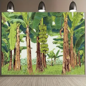 1PC,2D Flat Tropical Banana Forest Illustration Tapestry, Cross - border Ins - style Bedroom Decoration Wall Hanging, Living Room Sofa Background Cloth, Photography Live - streaming Backdrop, Dor