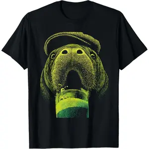 Y2K Summer Viral Print Oversized Graphic Vintage Unisex TeeIrish Manatee and Beer Animal Drinking Humor St Patricks Day T-Shirt