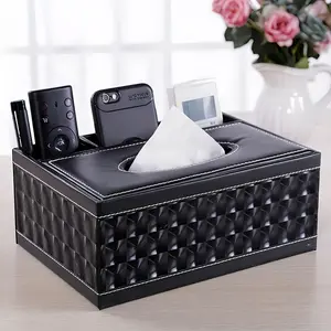 Multi-Functional Faux Leather Tissue Box and Organizer with Four Compartments, Ideal for Coffee Tables and Living Rooms, Includes Remote Control Holder and Napkin Organizer for Home Decor and Holiday Use