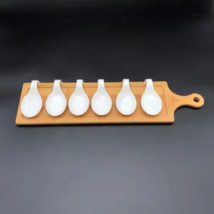 Small Party Serving Tray With 6 Shooter Spoons On An 18 Inch Bamboo Board To Mat