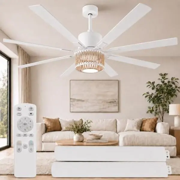 72 Inch Ceiling Fan with Lights, Caged Modern Ceiling Fan