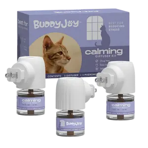 BUDDYJOY Cat Calming Diffuser Kit - 3 Units, 3 30-Day Stress-Relief Scented Oil Refills, Easy-to-Use Home Supply for Feline Relaxation