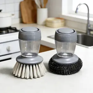 2-in-1 Soap Dispensing Dish Brush Set,Automatic Liquid Filling Comfort Handle Soap Dispense Palm Brush for Kitchen Sink Pot Bowl Cleaning