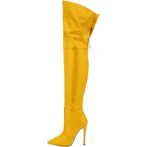 Metallic boots for women Over the knee high boots Sexy pink Burgundy thigh high boots Pointed toe Back Zipper stiletto heels green brown Black stripper high heel boots