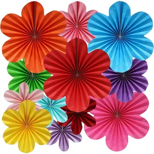 BestoFun 12 PCS Paper Flowers Fans Mexican Party Decorations Paper Flowers Decorations for Wall Girl Groovy Birthday Baby Shower Wedding Bachelorette Room Hanging Décor