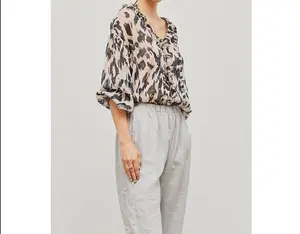 Ruffled Print Chiffon Blouse