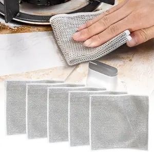 Wire Dishwashing Rags, 2024 New Scrubbing Wire Dishwashing Rags Non-Scratch Wire Dishcloth, Premium Metal Wire Dishwashing Cloth Scrubs Cleans for Dishes, Sinks (5 Pcs)
