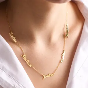 AS617 Multi-name Personalized Necklace Custom Cut Name Stainless Steel Necklace Holiday Gift Father Mother