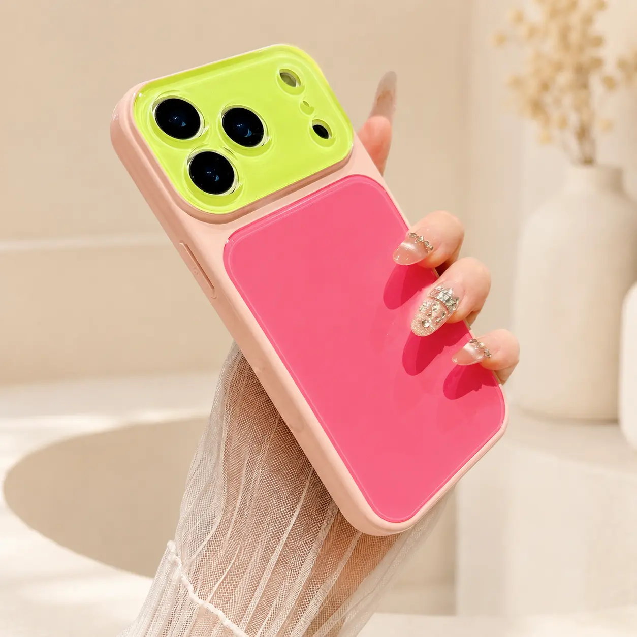 Two-Tone Candy Color Phone Case for iPhone 17 16 15 14 Series, Rise Camera Lens Protection, Slim Hard Back Cover, Anti-Drop Scratch-Resistant Case with Fade-Resistant Color