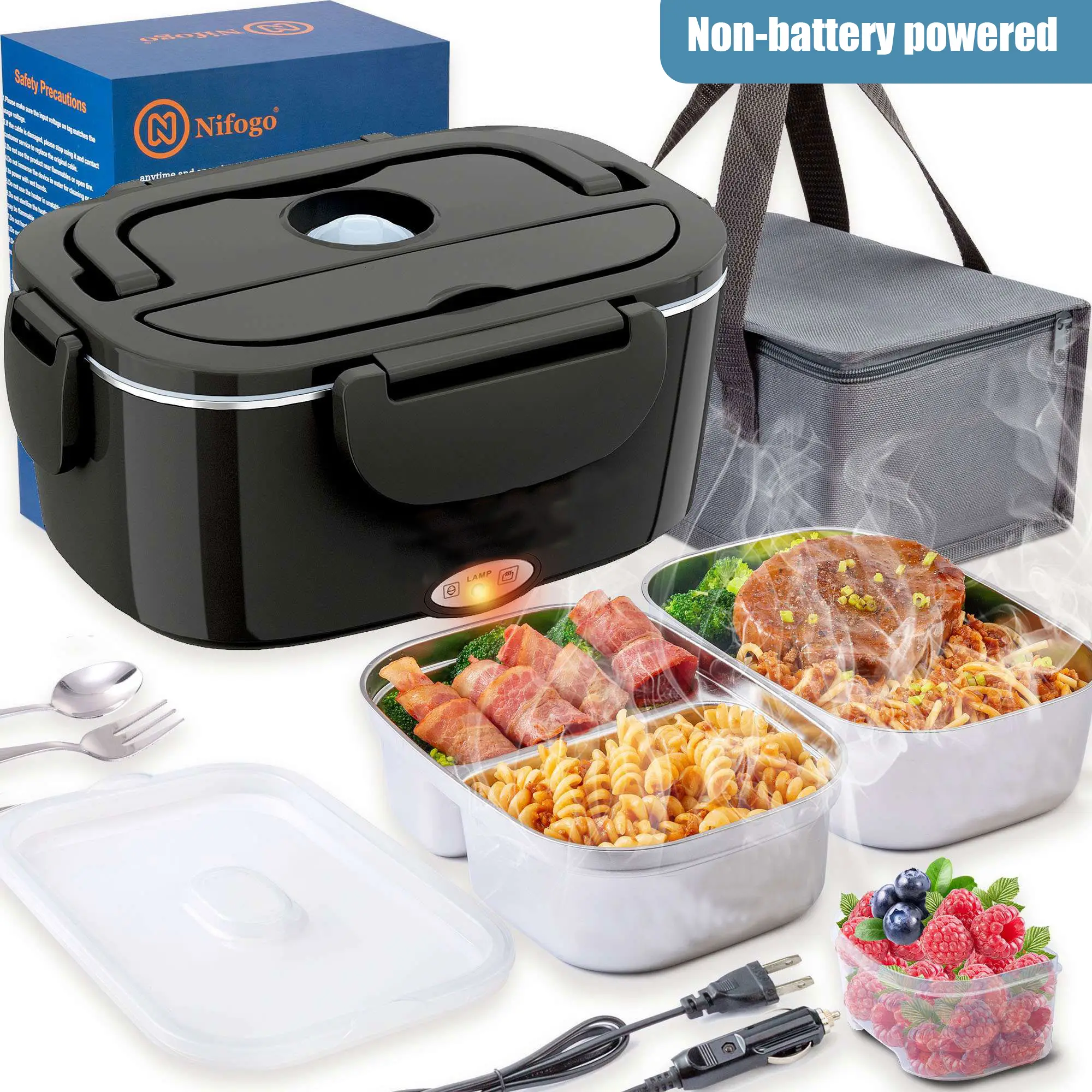 Nifogo Electric Lunch Box Food Heater for Adults, Plug-in Heating Lunch Box,Heated Lunch Box12V/24V/110V Portable Food Warmerfor Car