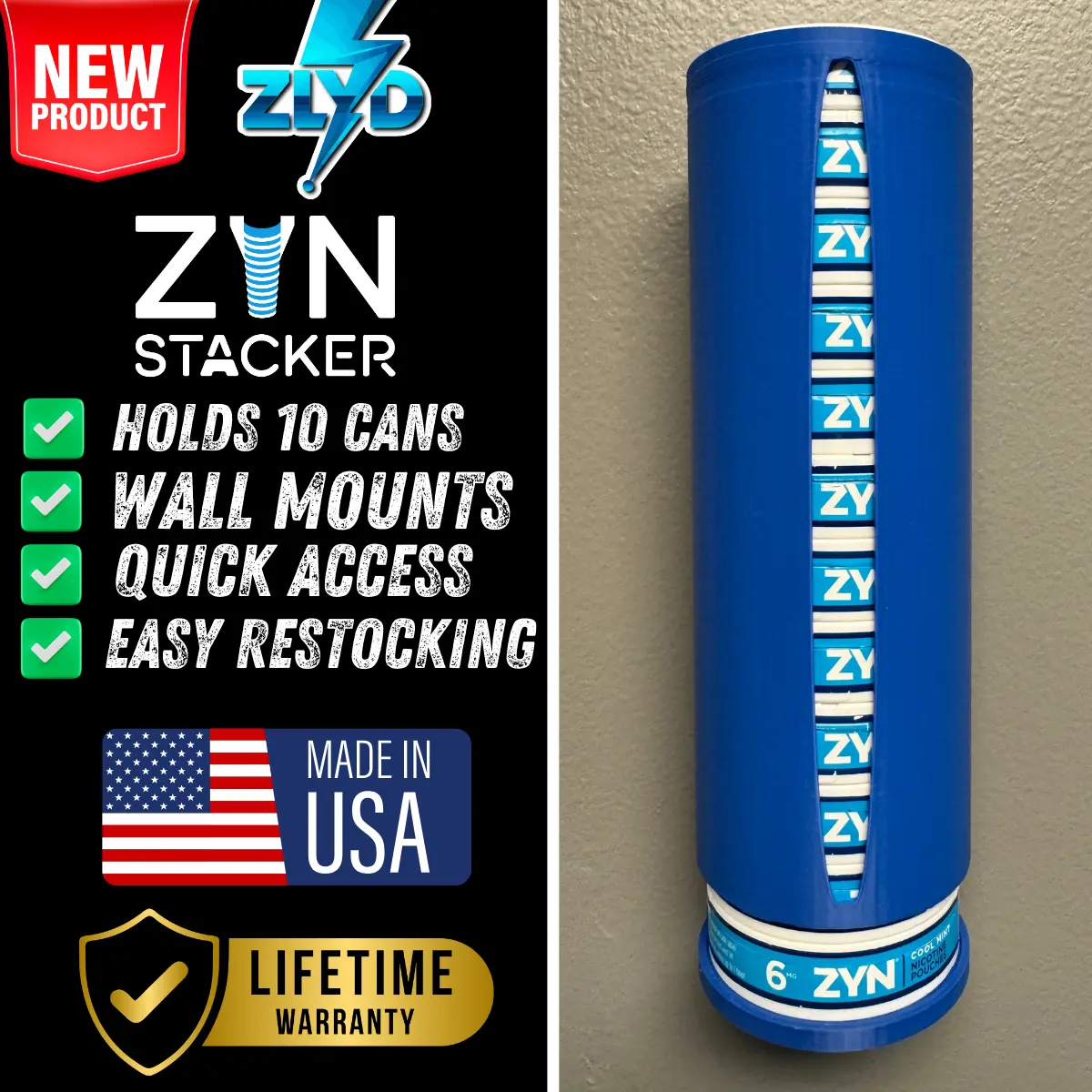 Zynergy Pouch/Snuff Easy access Zyn Patriot Blue Stacker! Keep your Zyn organized, Zyn storage, Wall Mount or Countertop Storage