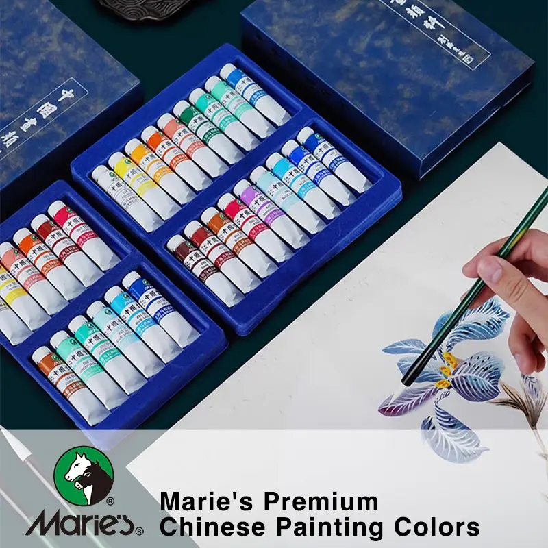 Maries Chinese Ink Paint Set, 12/18 Colors, Single Stick 9ML, Washable Calligraphy Drawing Supplies, Suitable for Students & Adults