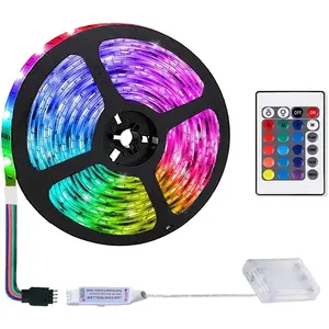 2m/6.6FT Battery Powered Led Strip Lights,  Strip with 24 Keys Remote Control, RGB Led Rope Lights for Party and DIY Decoration