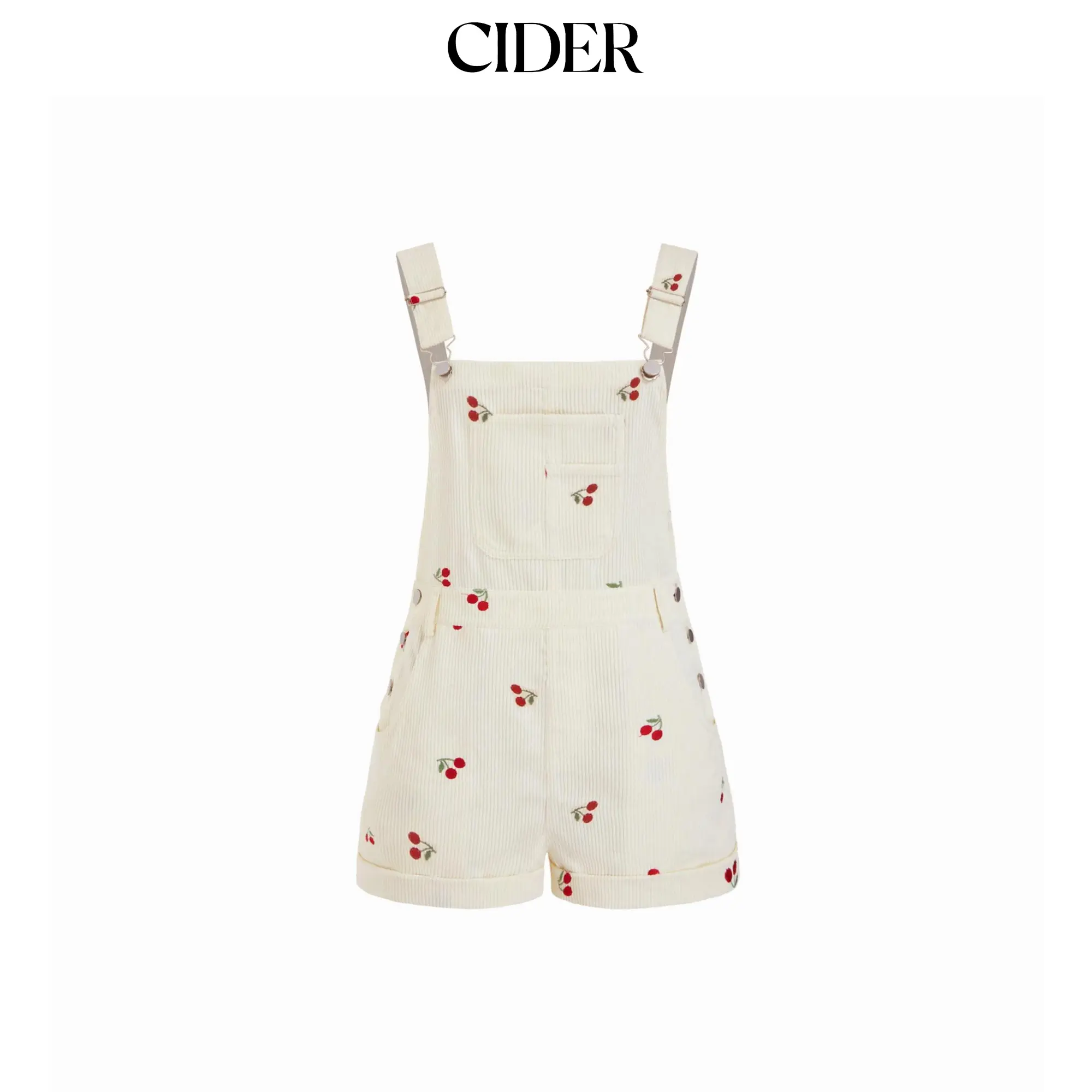 Cider Corduroy Cherry Embroidery Buckle Up Romper
