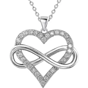 Infinity Heart Necklace for Women, Love Heart Pendant with Cubic Zirconia and Infinity Necklace, 925 Sterling Silver Heart Necklace for Girlfriend