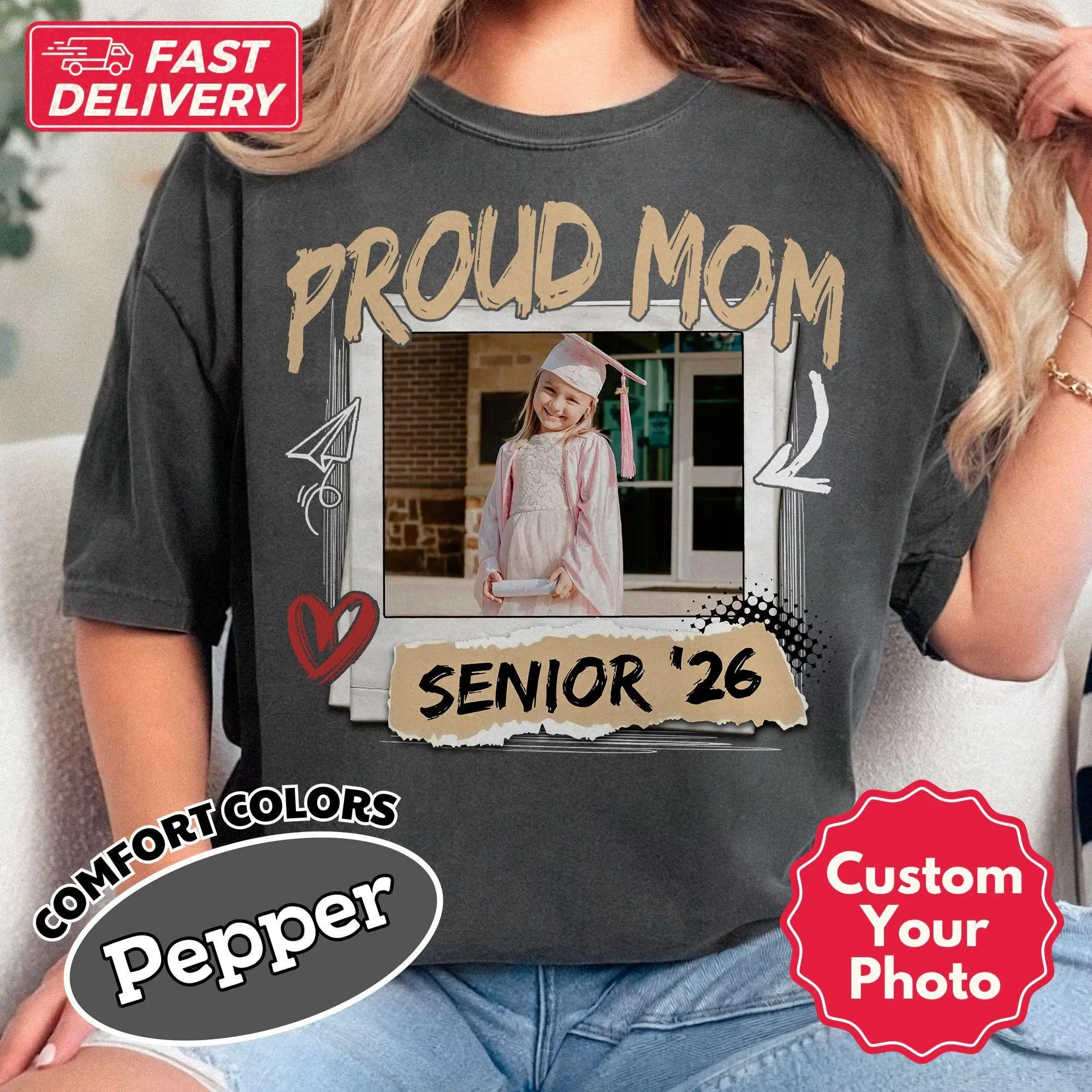 Comfort Colors Senior Mom 2026 Shirt, Custom Photo Class of 2026 Family Shirt, Proud Mom of 2026 Graduate,Custom Senior Mom Graduation Shirt