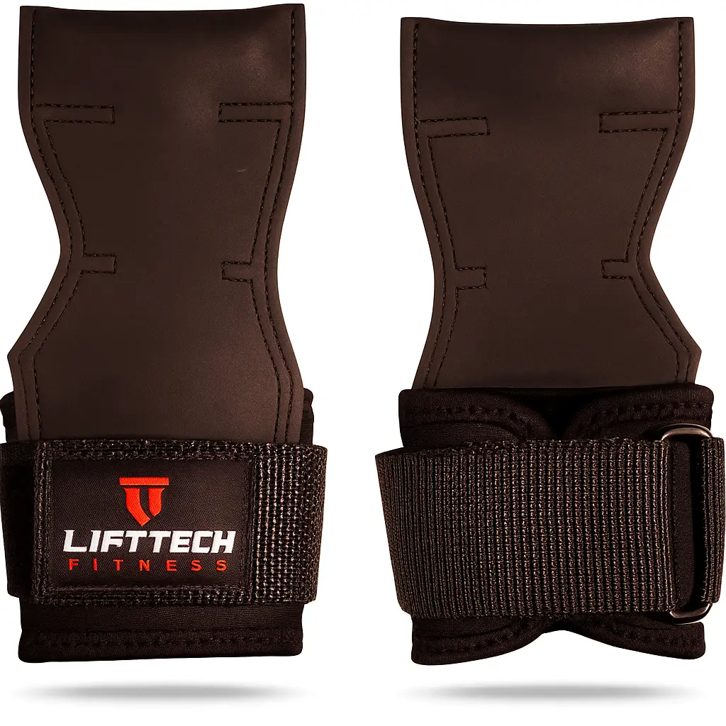 LiftTech Weight Lifting Grips (Pair) for Heavy Deadlifts, Pull Ups, Rows – Rubber Grip Pads with Integrated Padded Wrist Straps – Strong Non-Slip Gym Grips for Men & Women