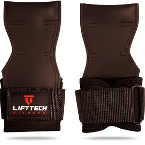 LiftTech Weight Lifting Grips (Pair) for Heavy Deadlifts, Pull Ups, Rows – Rubber Grip Pads with Integrated Padded Wrist Straps – Strong Non-Slip Gym Grips for Men & Women