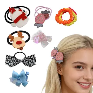 7-Pack Playful  Hair Ties For Kids Colorful Braided Elastics With 3D Floral Design Girls' Hair Bows