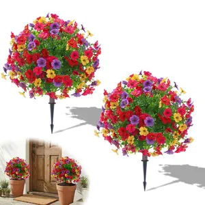 2pcs 24‘’  Mixed-Color Violet Artificial Plants (with stakes), UV-resistant, suitable for porches, gardens, and indoor/outdoor use